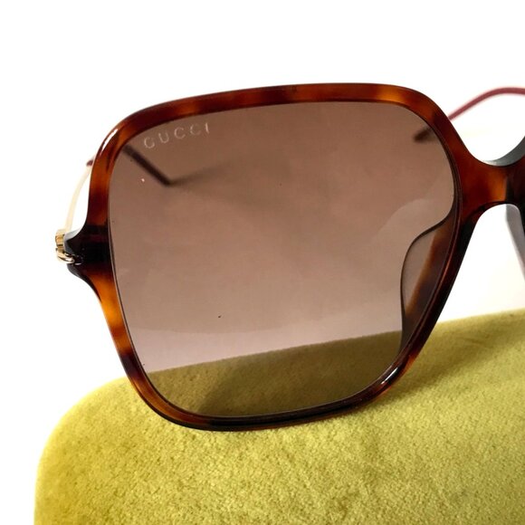 Gucci Oversized Square Sunglasses Womens Brown Plastic Gradient GG 1267S Case main image 11